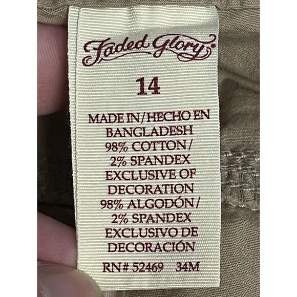 Faded Glory Capri Pants Womens 14 Khaki Cargo Stretch Pockets Zip Fly Casual - Picture 10 of 12